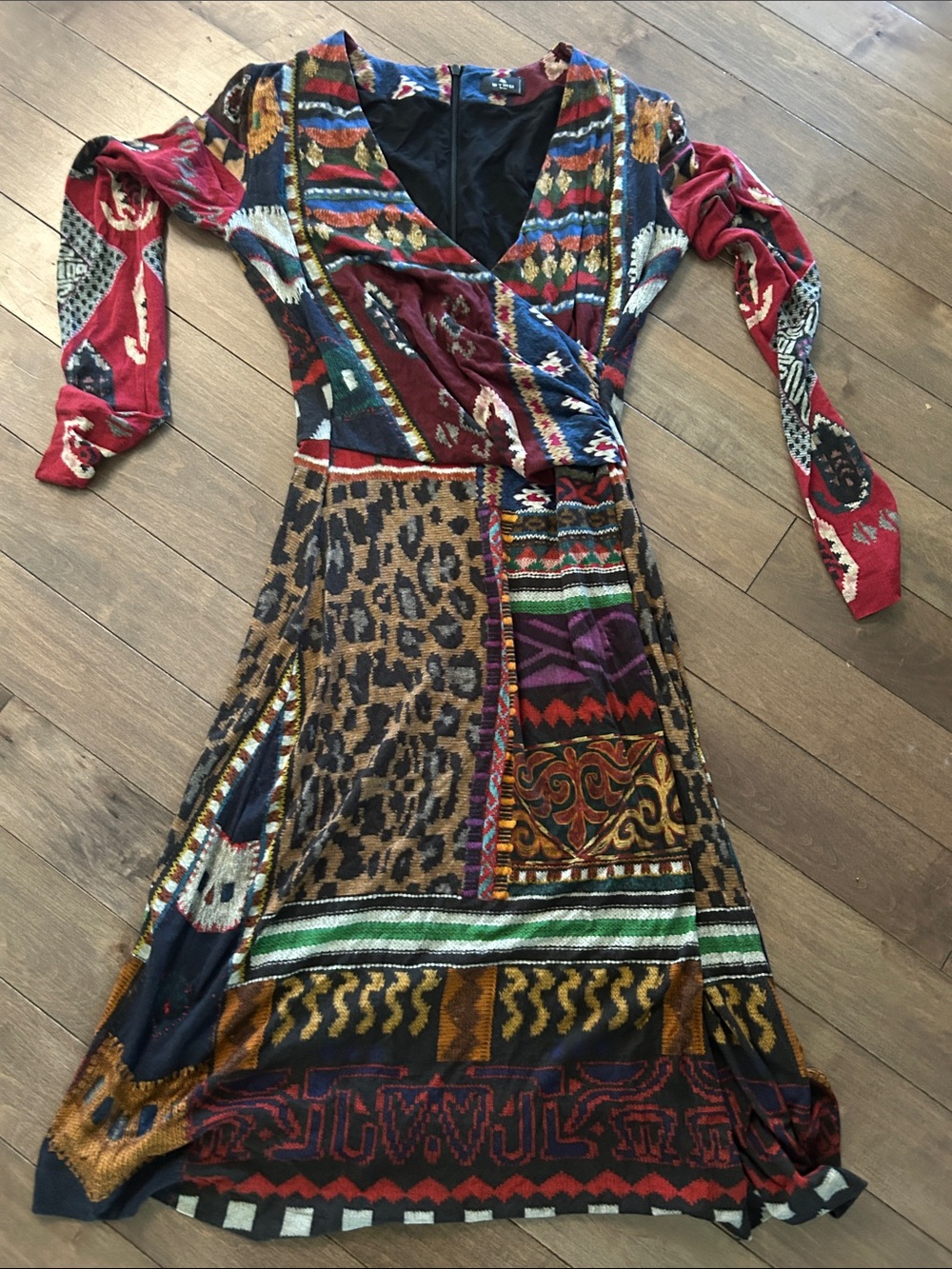ETRO Wrap Midi Dress in Multicolor Patchwork Print - Picture 4 of 6